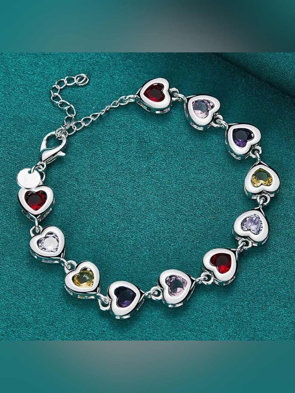 925 Sterling Silver Plated Elegant heart‎ Charm Bracelets with Crystal Stones